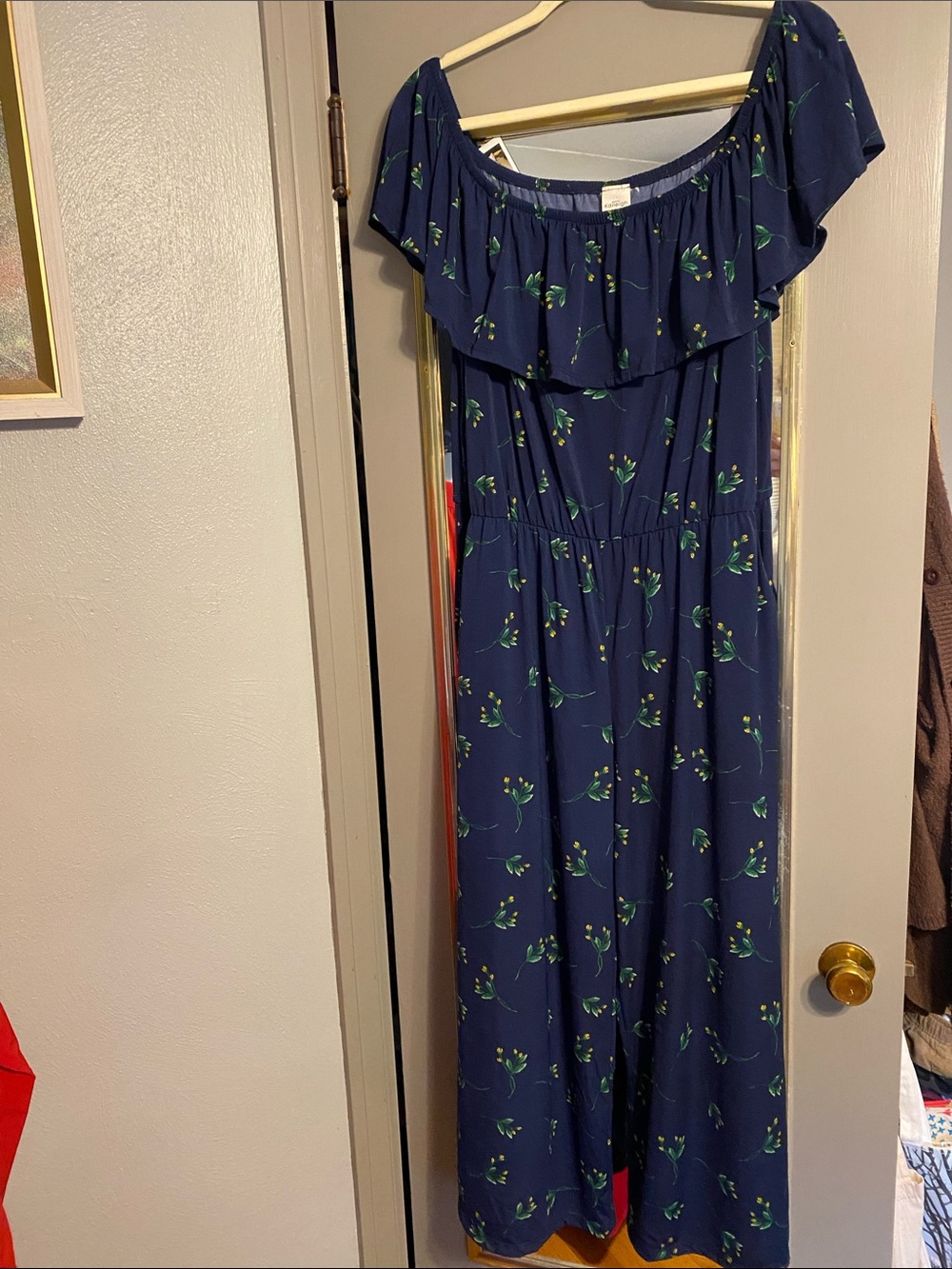 Kaileigh Navy Floral Off-Shoulder Ruffle Jumpsuit
